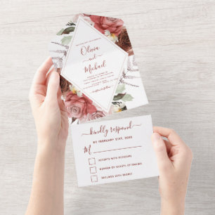 Invitation Tout En Un Romantique Bourgogne Mariage Eucalyptus automne RS