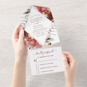 Invitation Tout En Un Romantique Bourgogne Mariage Eucalyptus tomber tou
