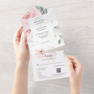 Invitation Tout En Un Romantique Delictic Doux Roses Mariage