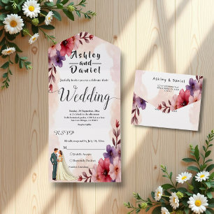 Invitation Tout En Un Romantique Dusty Floral Mariée Et Groom Chic Maria