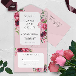 Invitation Tout En Un Romantique Dusty Rose Peony Cadre moderne tout en