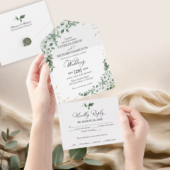 Invitation Tout En Un Romantique Eucalyptus Mariage de verdure (Créateur téléchargé)
