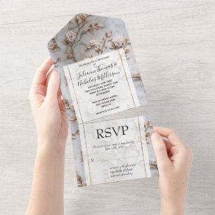 Invitation Tout En Un Romantique Gris Blanc Blush Roses