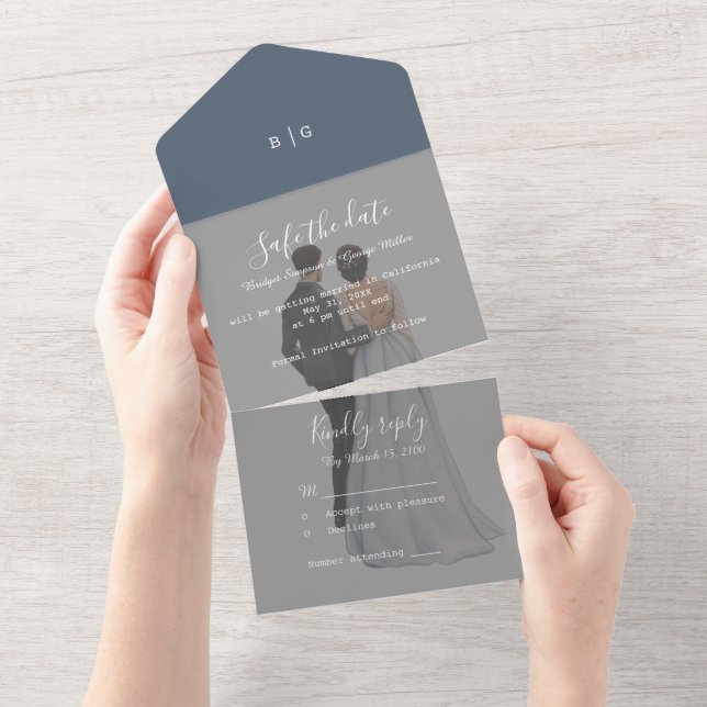 Invitation Tout En Un romantique lilac couple photo mariage sécurité de  (Déchirure)