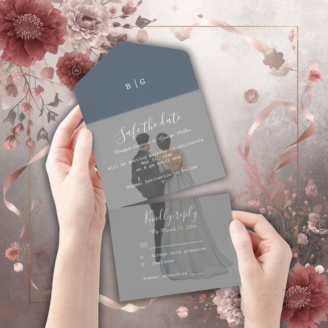 Invitation Tout En Un romantique lilac couple photo mariage sécurité de  (Créateur téléchargé)