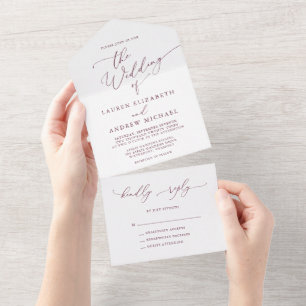 Invitation Tout En Un Romantique Maroon Bourgogne minimaliste Mariage