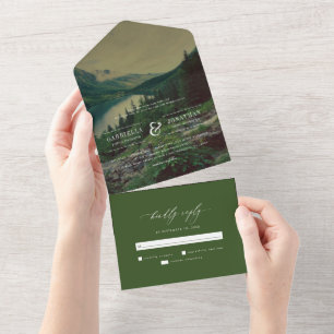 Invitation Tout En Un Romantique Pines Montagnes Lac Destination Mariage