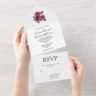 Invitation Tout En Un Romantique Rose rouge Mariage floral
