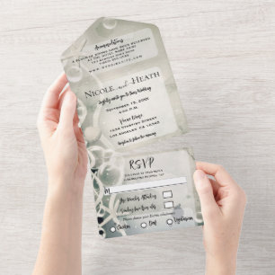 Invitation Tout En Un Romantique sous la mer Gris Gris Gris Blanc Mariag