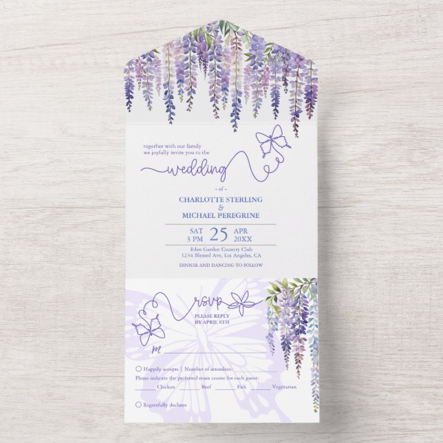 Invitation Tout En Un Romantique Wisteria Garden Mariage avec choix de m (À l'intérieur)