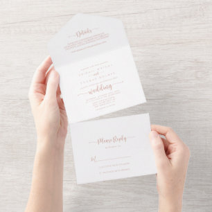 Invitation Tout En Un Rose de calligraphie minimaliste Mariage or