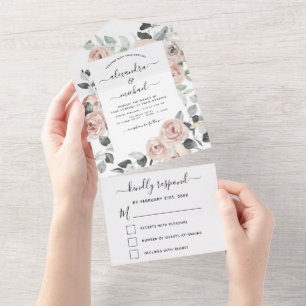 Invitation Tout En Un Rose Dusty - Sage Green Floral Wedding RSVP