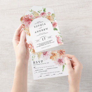Invitation Tout En Un Rose et Fleurs de corail Mariage floral