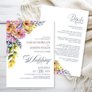 Invitation Tout en un rose et orange Mariage Floral
