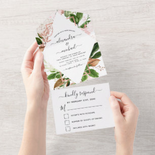 Invitation Tout En Un Rose Gold Botanical Greenery Wedding RSVP