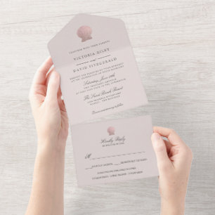 Invitation Tout En Un Rose Gold Seashell Elegant Ocean Beach WHITE