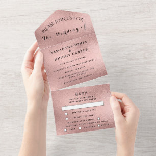Invitation Tout En Un Rose Gold Sparkle RSVP Élégant Mariage moderne