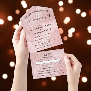 Invitation Tout En Un Rose Gold Sparkle RSVP Elegant Moderne Mariage Tou