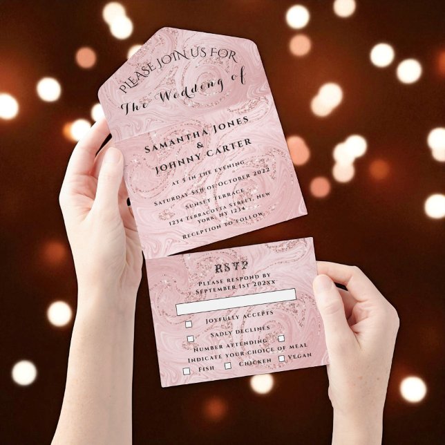 Invitation Tout En Un Rose Gold Sparkle RSVP Elegant Moderne Mariage Tou (Créateur téléchargé)