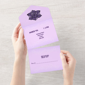 Invitation Tout En Un Rose Lavande & Blanc Sakura Mariage Floral