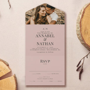Invitation Tout En Un Rose moderne Dusty Monogram Mariage photo