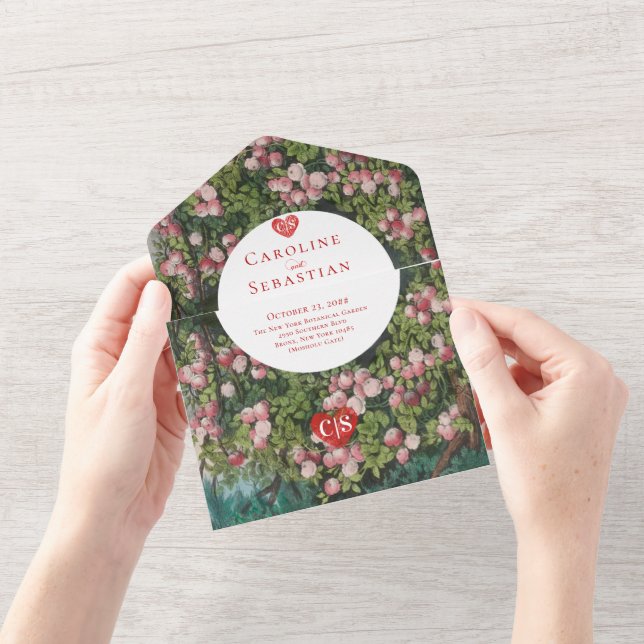 Invitation Tout En Un Rose moderne romantique Jardin Photo Mariage (Ouverture)
