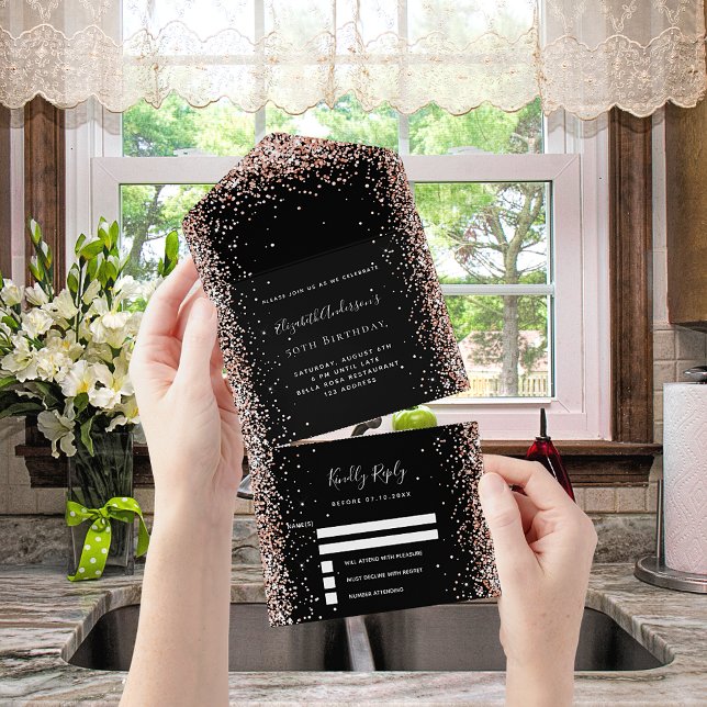 Invitation Tout En Un Rose noir blush parties scintillant d'anniversaire (Créateur téléchargé)