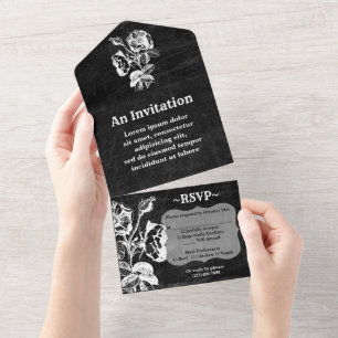 Invitation Tout En Un Rose noir gothique antique