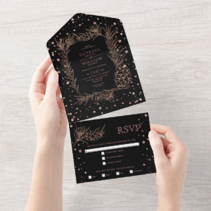 Invitation Tout En Un Rose or parties scintillant pin, confetti noir mar