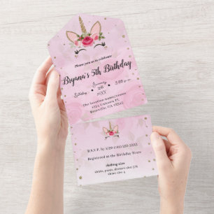 Invitation Tout En Un Rose & Or tendance Tout en un anniversaire fête