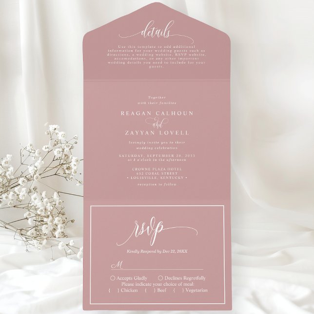 Invitation Tout En Un Rose Poussiéreux Écriture Simple Moderne (Créateur téléchargé)