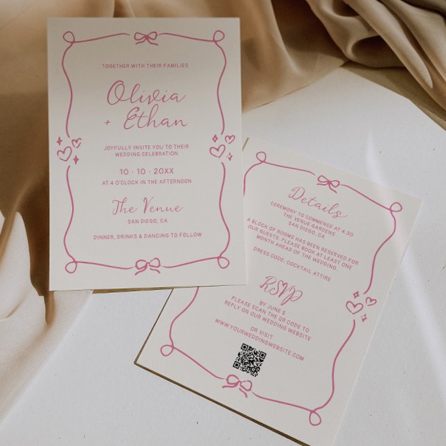 Invitation Tout en Un Rose Poussiéreux Mariage Dessiné à la M (Créateur téléchargé)