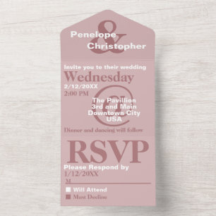 Invitation Tout En Un Rose Poussiéreux Typographie Moderne Grands Symbol