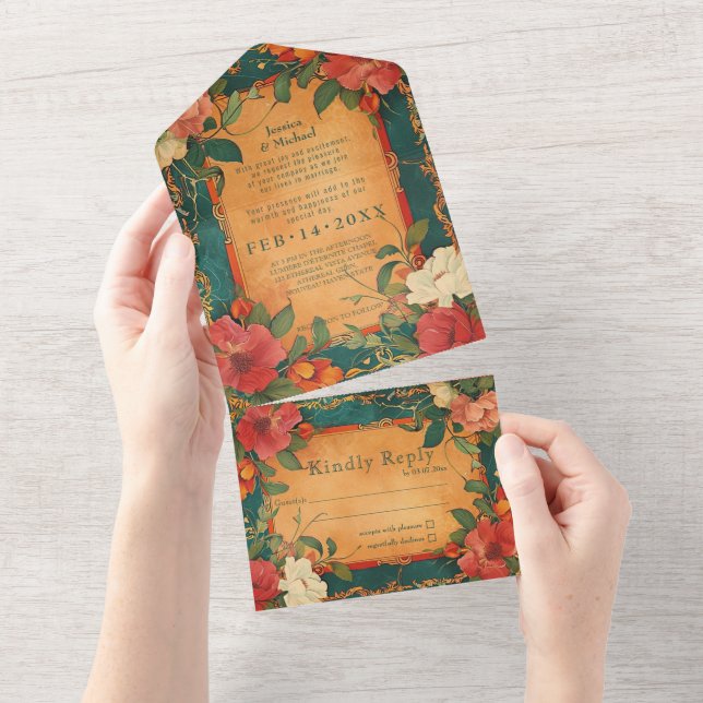 Invitation Tout En Un 🌹 Rose Romance : Art Nouveau Splendor (Déchirure)