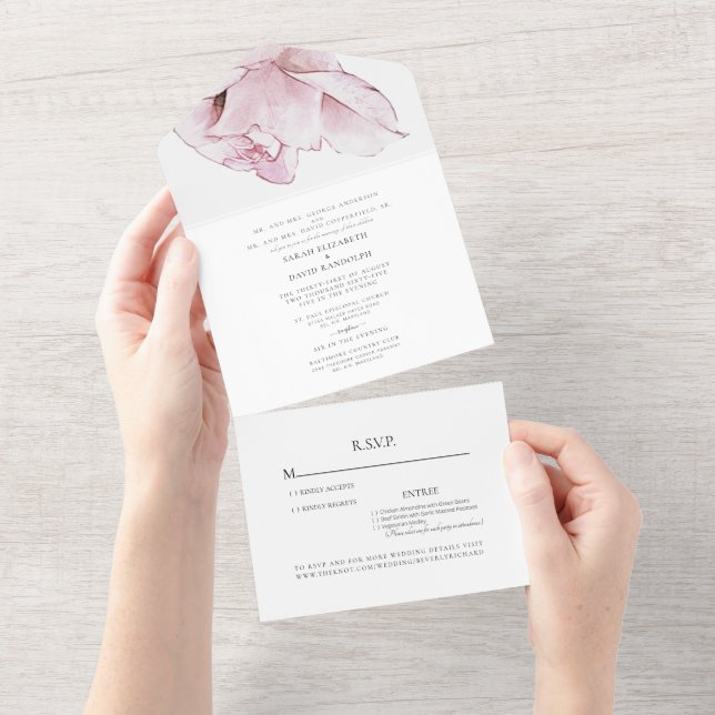 Invitation Tout En Un Rose Rose Blanc Deux Venues Mariage Tout En Un Inv (Déchirure)