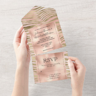 Invitation Tout En Un Rose rose Blush Gold Zebra Poster de animal