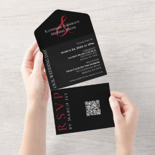 Invitation Tout En Un Rose rouge en forme de coeur - Tous en un mariage 