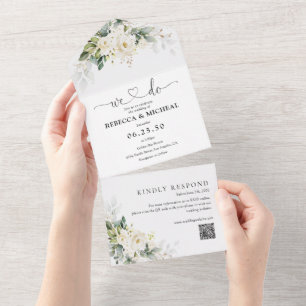 Invitation Tout En Un Roses blanches en un seul mariage Invitation
