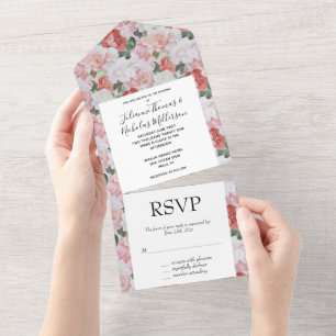Invitation Tout En Un Roses blanches roses rouges Mariage floral