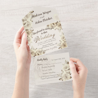 Invitation Tout En Un Roses blanches tout en un et RSVP