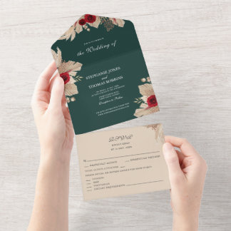 Invitation Tout En Un Roses de Bourgogne et Herbe de la Pampa dans une s