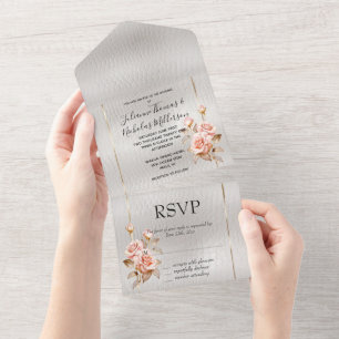 Invitation Tout En Un Roses d'or rose pâle Blanc Faux cuir