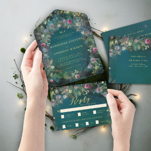 Invitation Tout En Un Roses forestiers enchantés Arch Fairytale Mariage