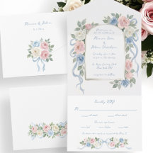 Roses pastel rose, blanches et bleues & Arche de r