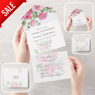 Invitation Tout En Un Roses PINK tout compris Mariage Floral RSVP
