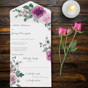 Invitation Tout En Un Roses roses et fuchsia en blanc