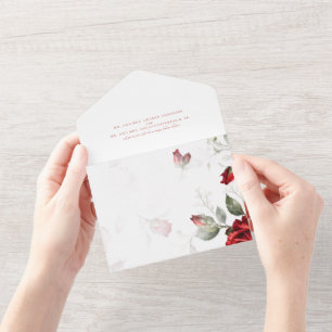 Invitation Tout En Un Roses Rouges Mariage Deux Lieux  Tout En Un