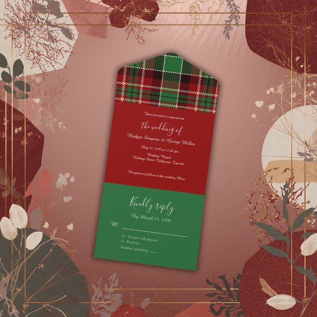 Invitation Tout En Un rouge vert noir écossais celtique tartan mariage (Créateur téléchargé)