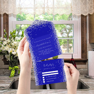 Invitation Tout En Un Royal bleu argent parties scintillant anniversaire