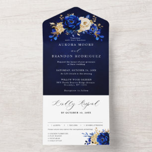 Invitation Tout En Un Royal Bleu Jaune Or Mariage métallique Floral